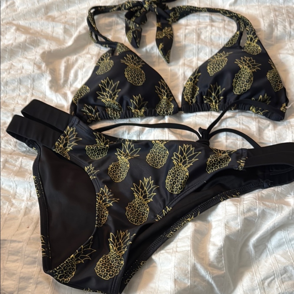 Pineapple Print Black Bikini